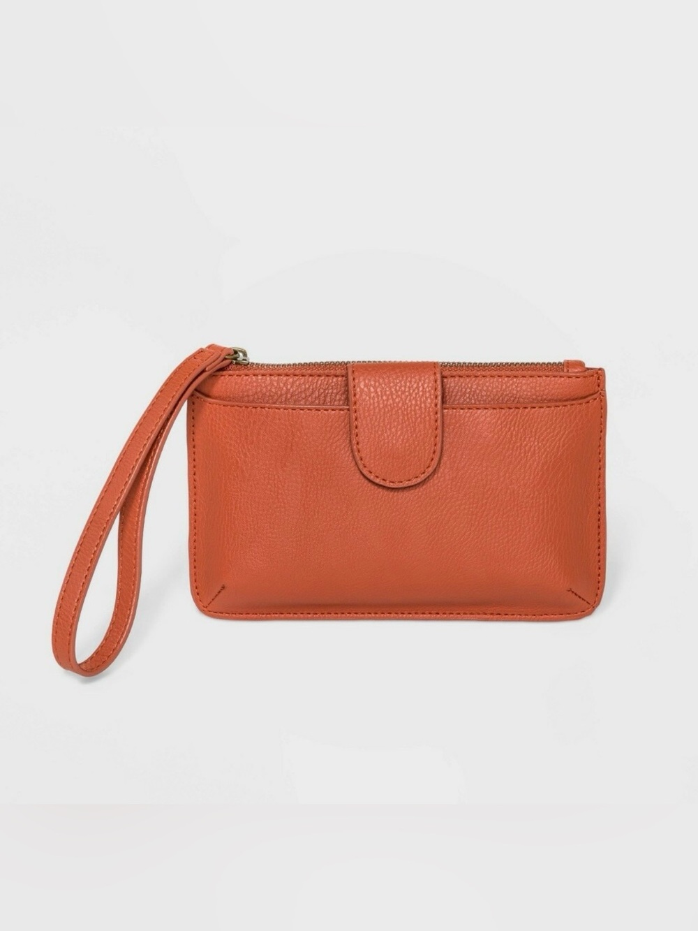 Women's Leather Wristlet Clutch universal threads zip closure casual color brown